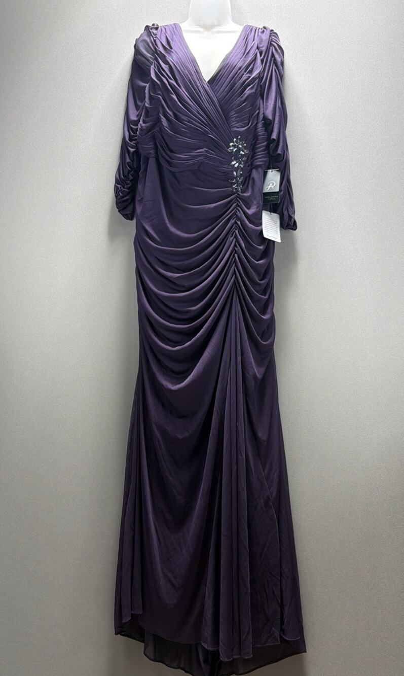 New Adrianna Papell Purple Ruched Lined Maxi Dress Plus Size 20W Evening Wear